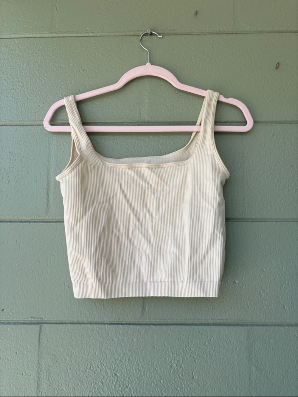 Amazon Cream Ribbed Square-Neck Crop Top - Picture 2 of 2